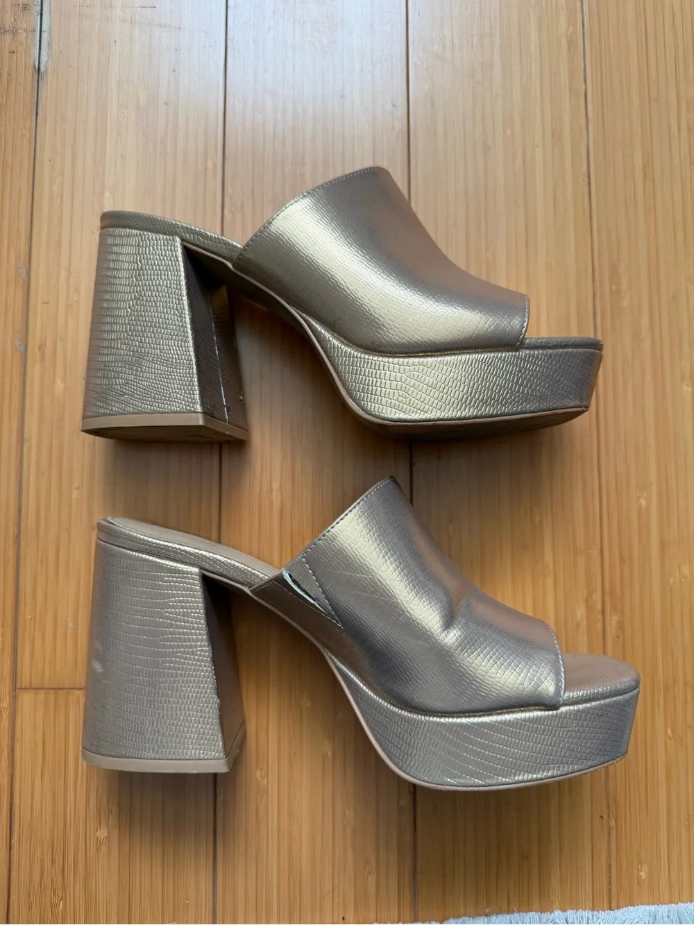 Urban Outfitters Metallic Gold Platform Mule Heels